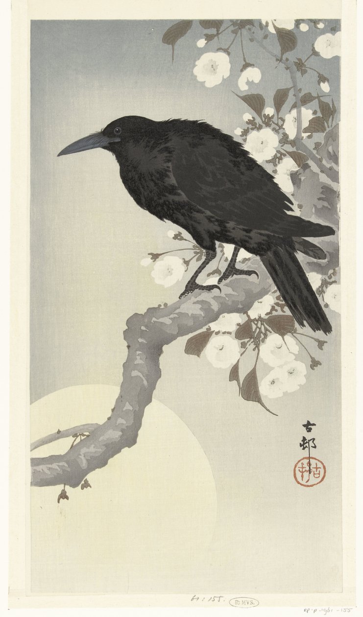 Kråke ved fullmåne av Ohara Koson