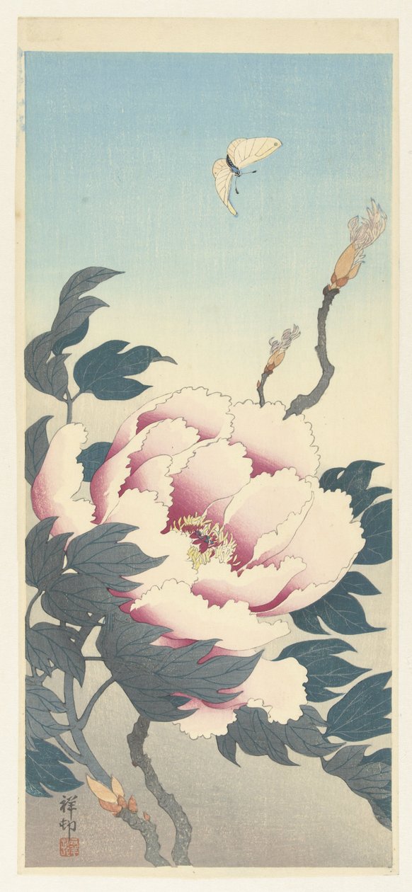 Peon og en sommerfugl av Ohara Koson
