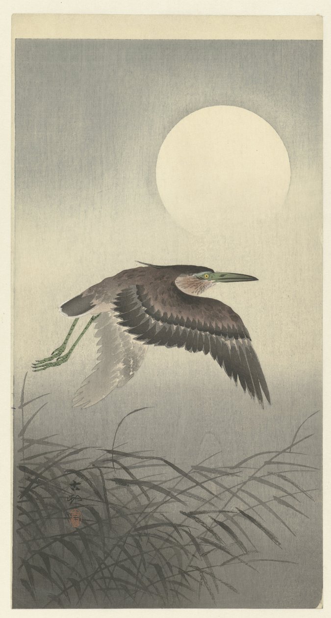 Hegre ved fullmåne av Ohara Koson