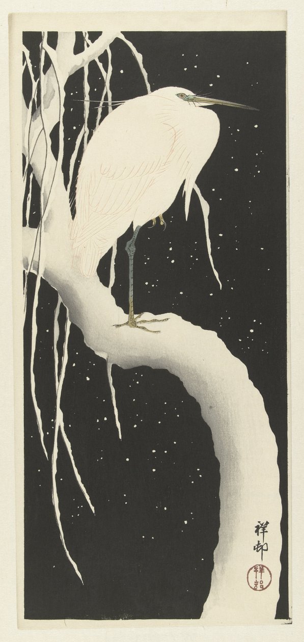 Hegre i snø av Ohara Koson