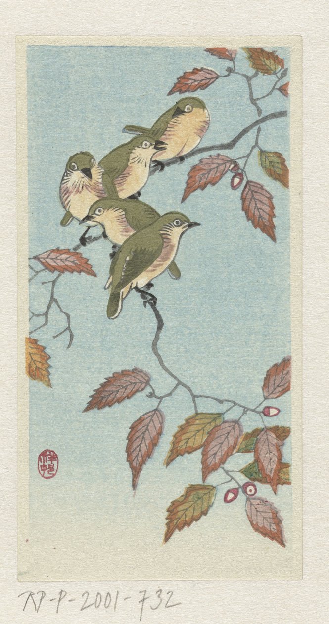 Små fugler på en kvist av Ohara Koson