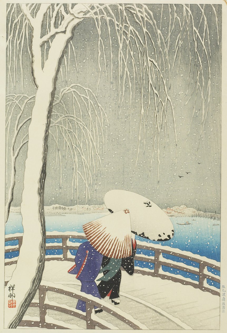 Snow at Yanagibashi, 1927 av Ohara Koson
