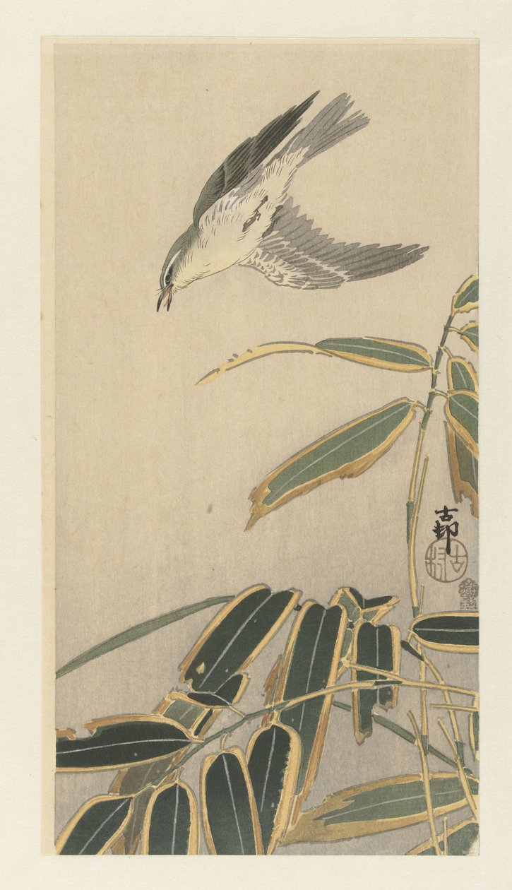 Tapuit og bambus av Ohara Koson