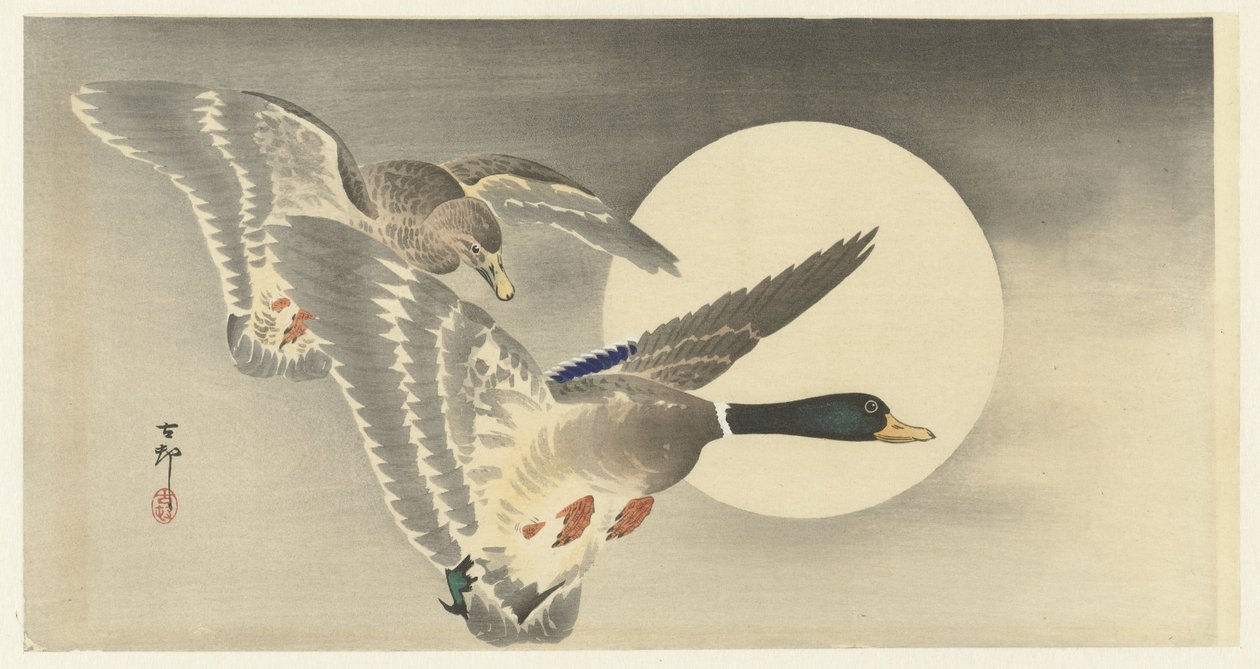 To ender ved fullmåne av Ohara Koson