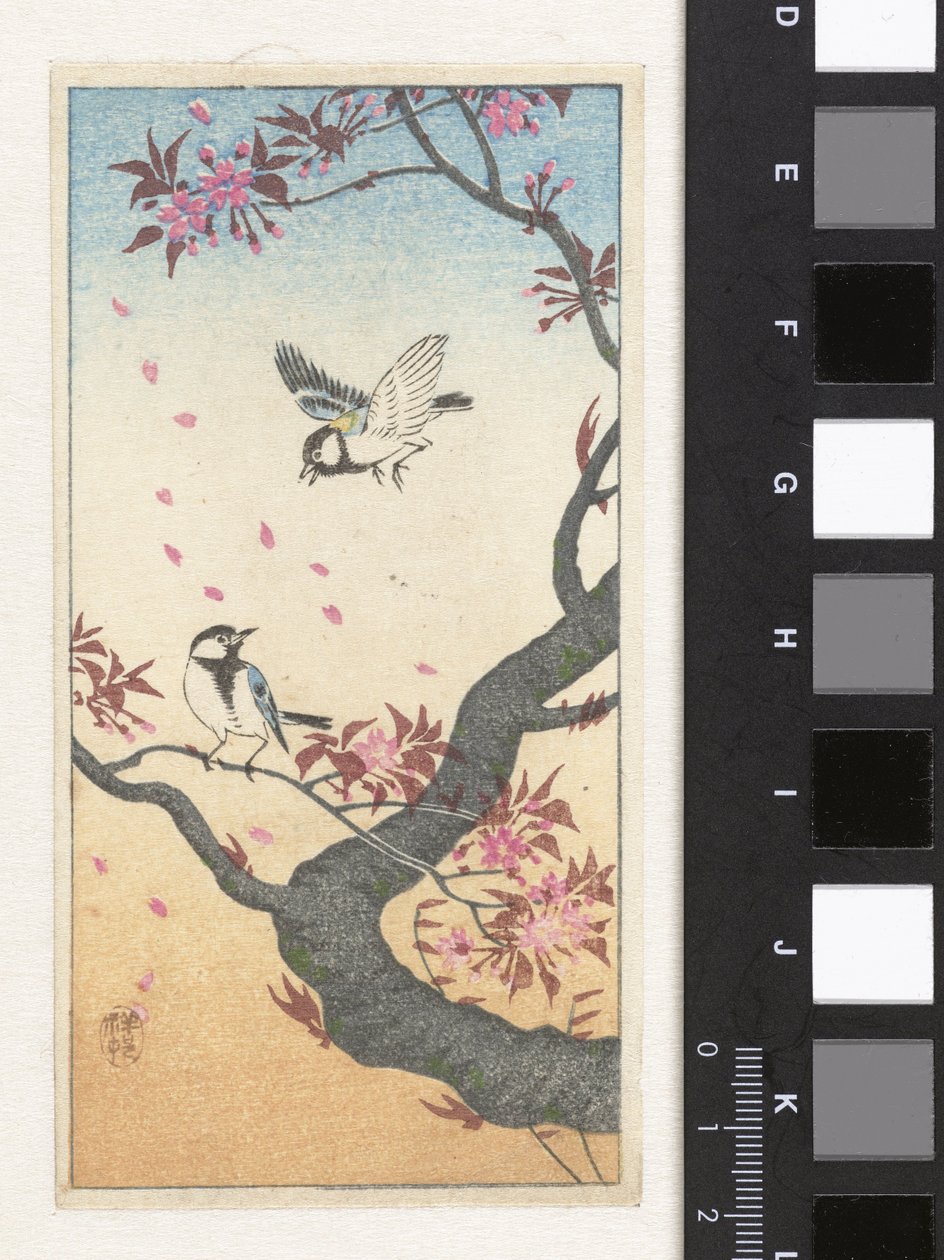 To pupper ved et blomstrende tre av Ohara Koson