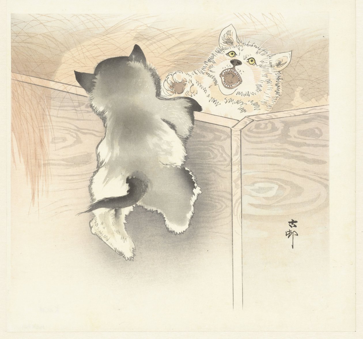 To lekende hunder av Ohara Koson