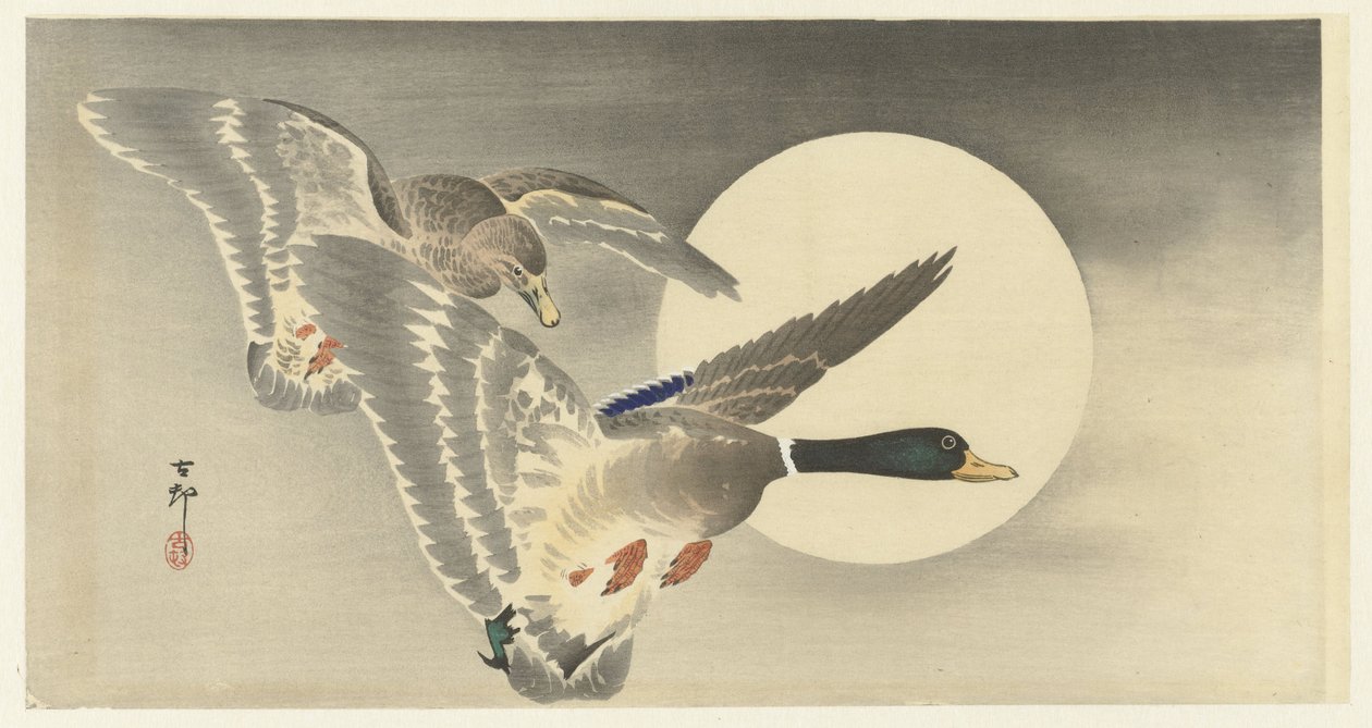 To ender med fullmåne av Ohara Koson
