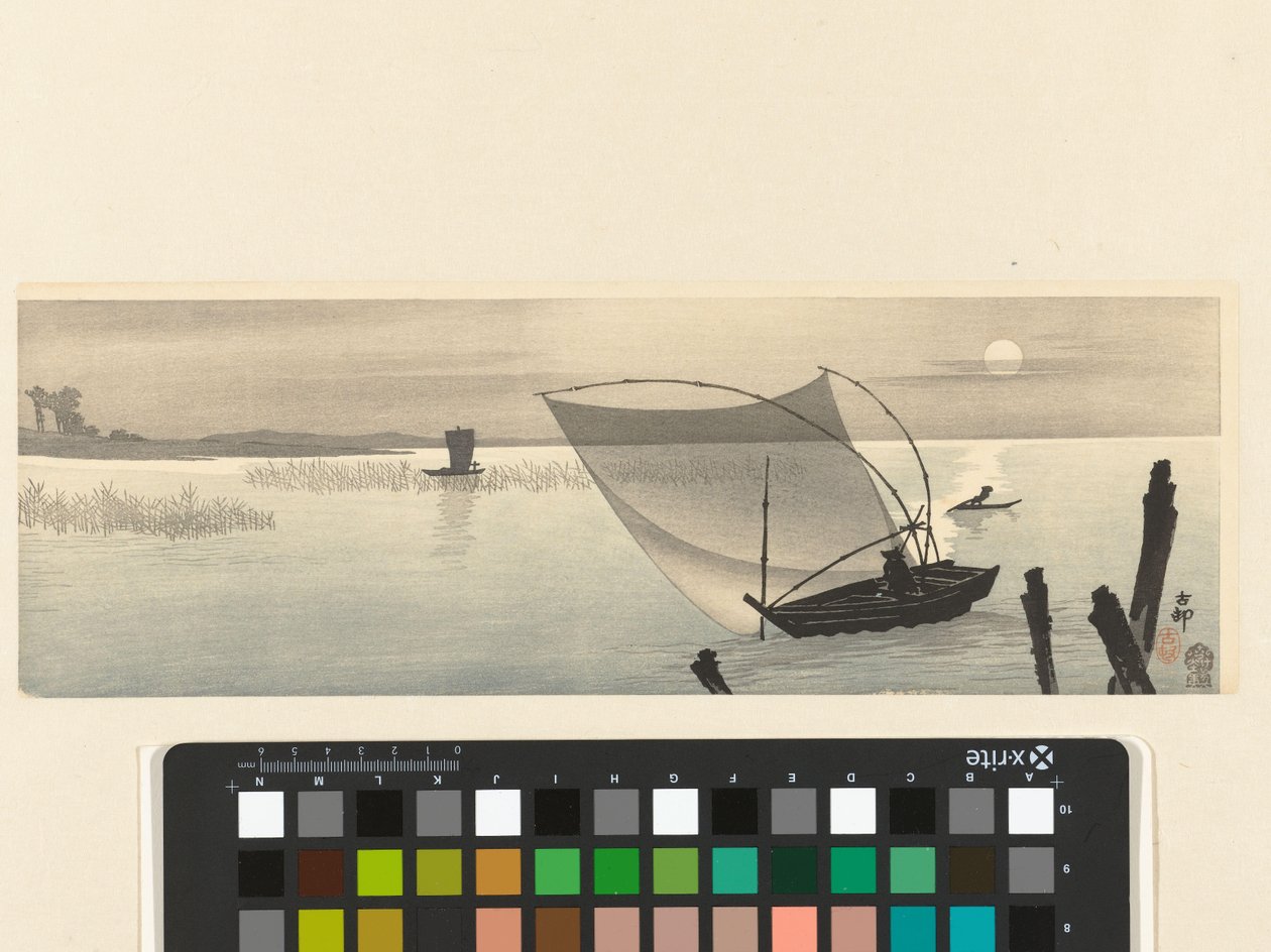 Fiskebåter ved fullmåne av Ohara Koson