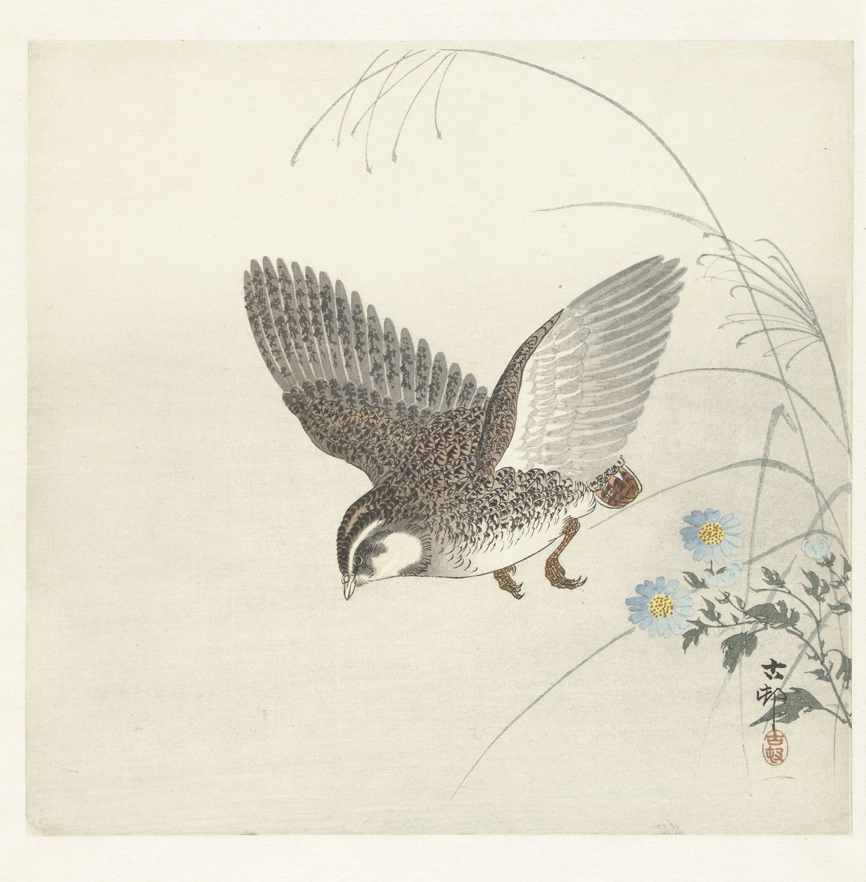 Flygende vaktel av Ohara Koson