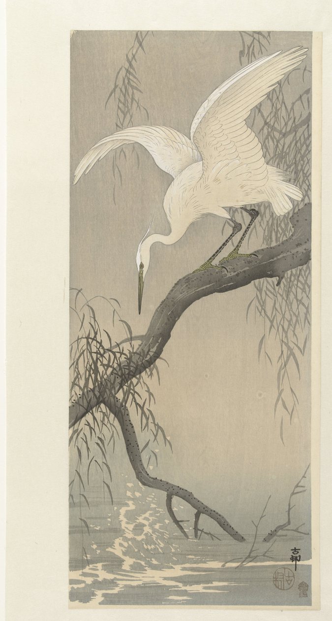 Hvit hegre på tregren av Ohara Koson