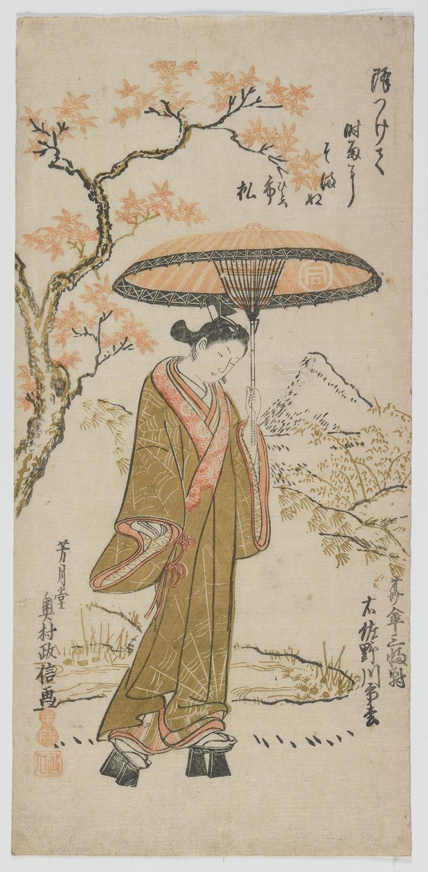Paraply Triptych, til høyre: Sanogawa Ichimatsu I, Edo-perioden, midten av 1740-tallet av Okumura Toshinobu