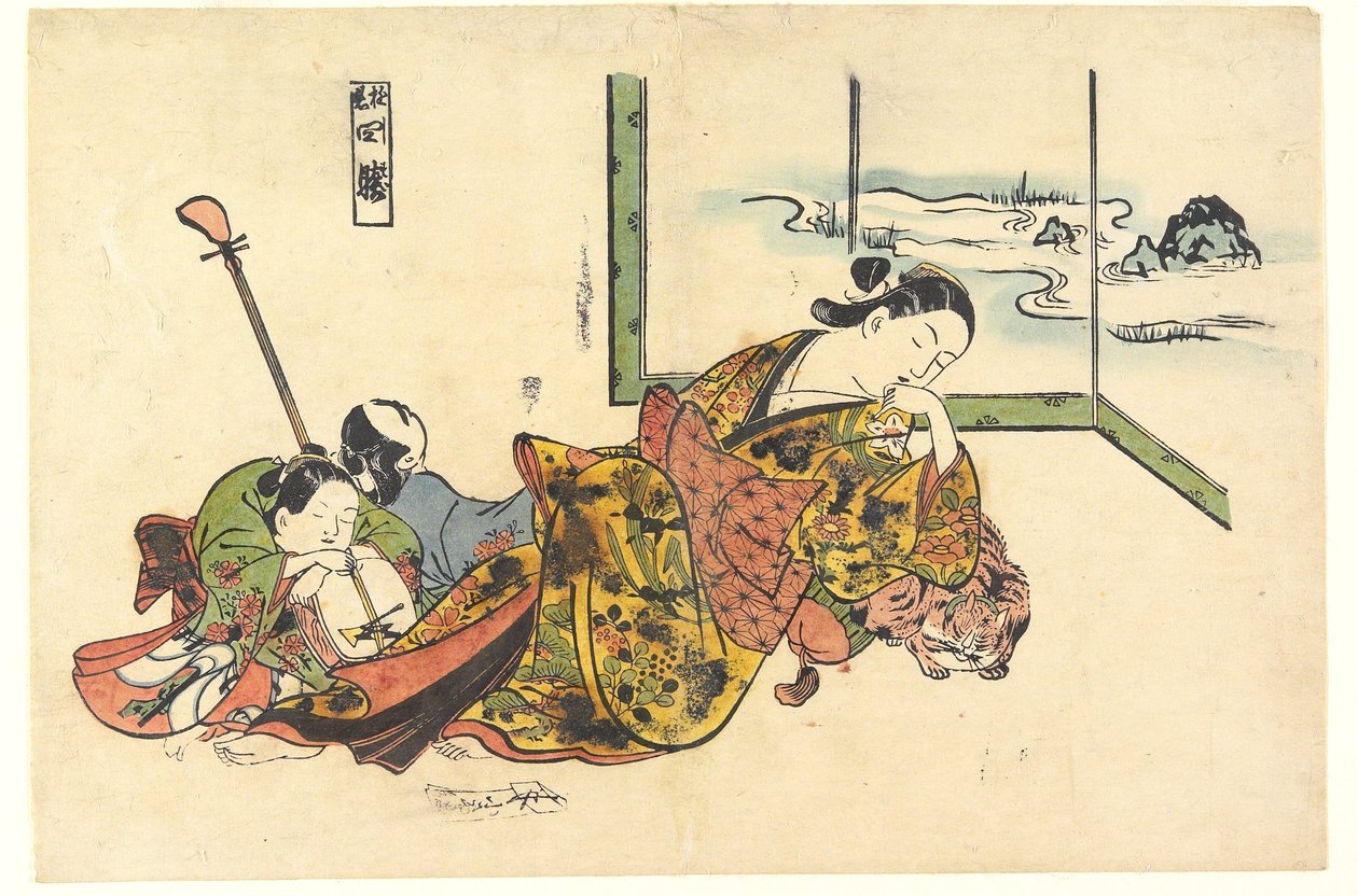Kurtisaner som imiterer de fire sovende av Okumura Masanobu