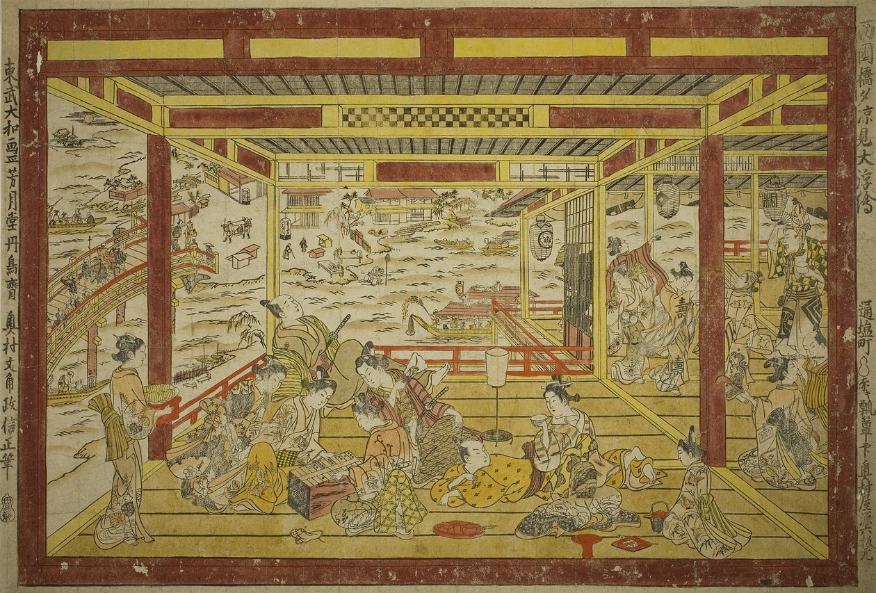 Nyter den kjølige kvelden nær Ryogoku-broen av Okumura Masanobu