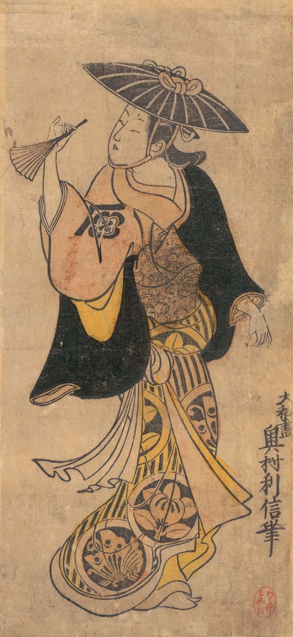 Skuespiller Sanjo Kantaro 1697-1763 som kvinne, ca. 1730., ca. 1730. av Okumura Toshinobu