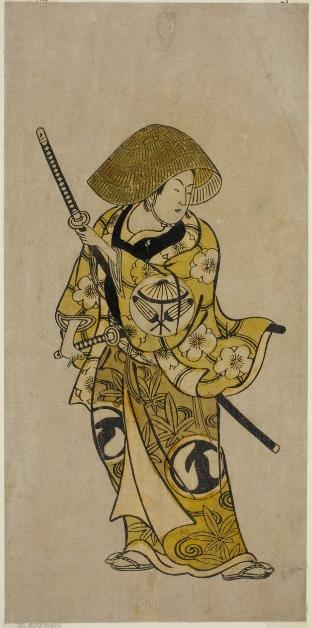 Skuespilleren Sawamura Kamesaburo som Nagoya Kosanza i stykket "Keisei Fukubiki Nagoya," fremført på Nakamura Theatre i den første måneden, 1731 av Okumura Toshinobu