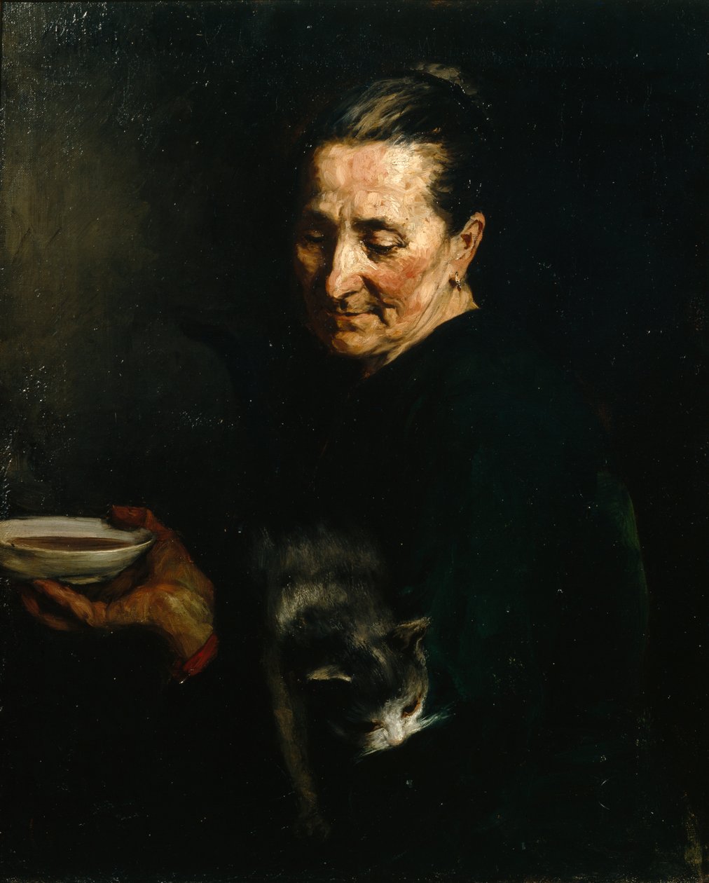 Kvinne med katt av Olav Rusti