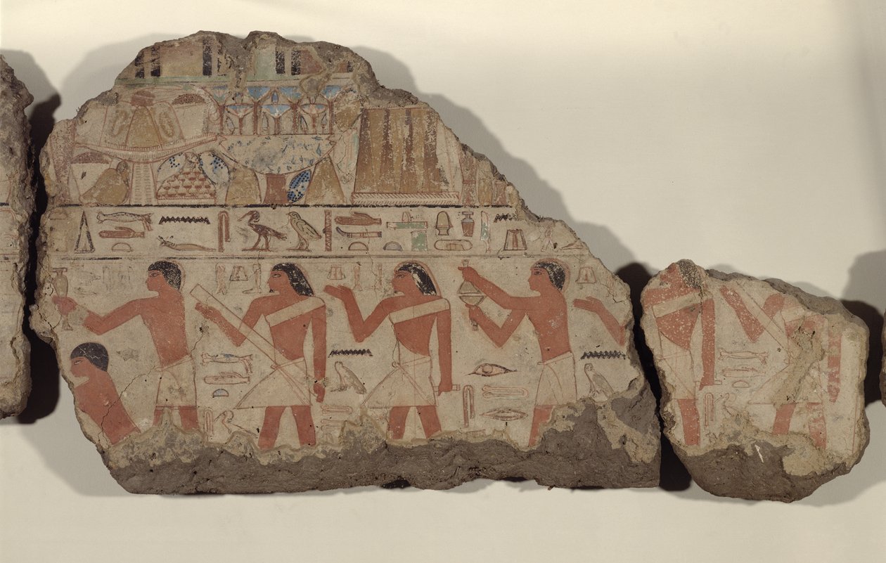 Malerier av Metjetji, detalj av kultprester (malt kalkstein) av Old Kingdom Egyptian