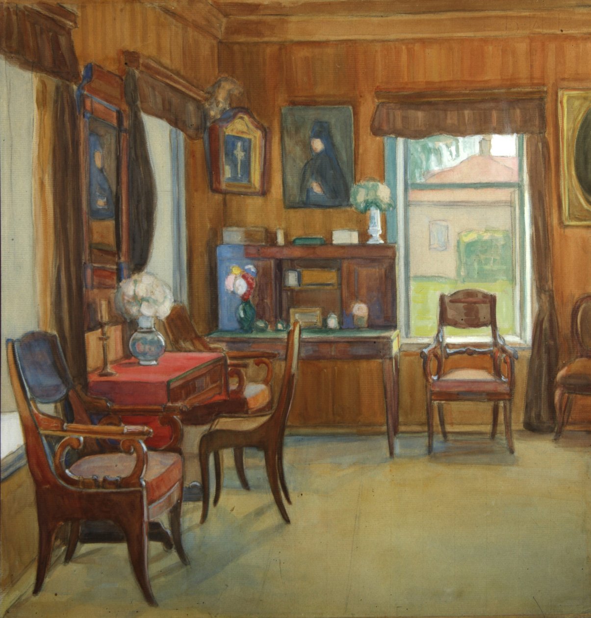 Interiør i huset i Chegodayevo Village, 1900-tallet av Olga Nikolayevna Korovina