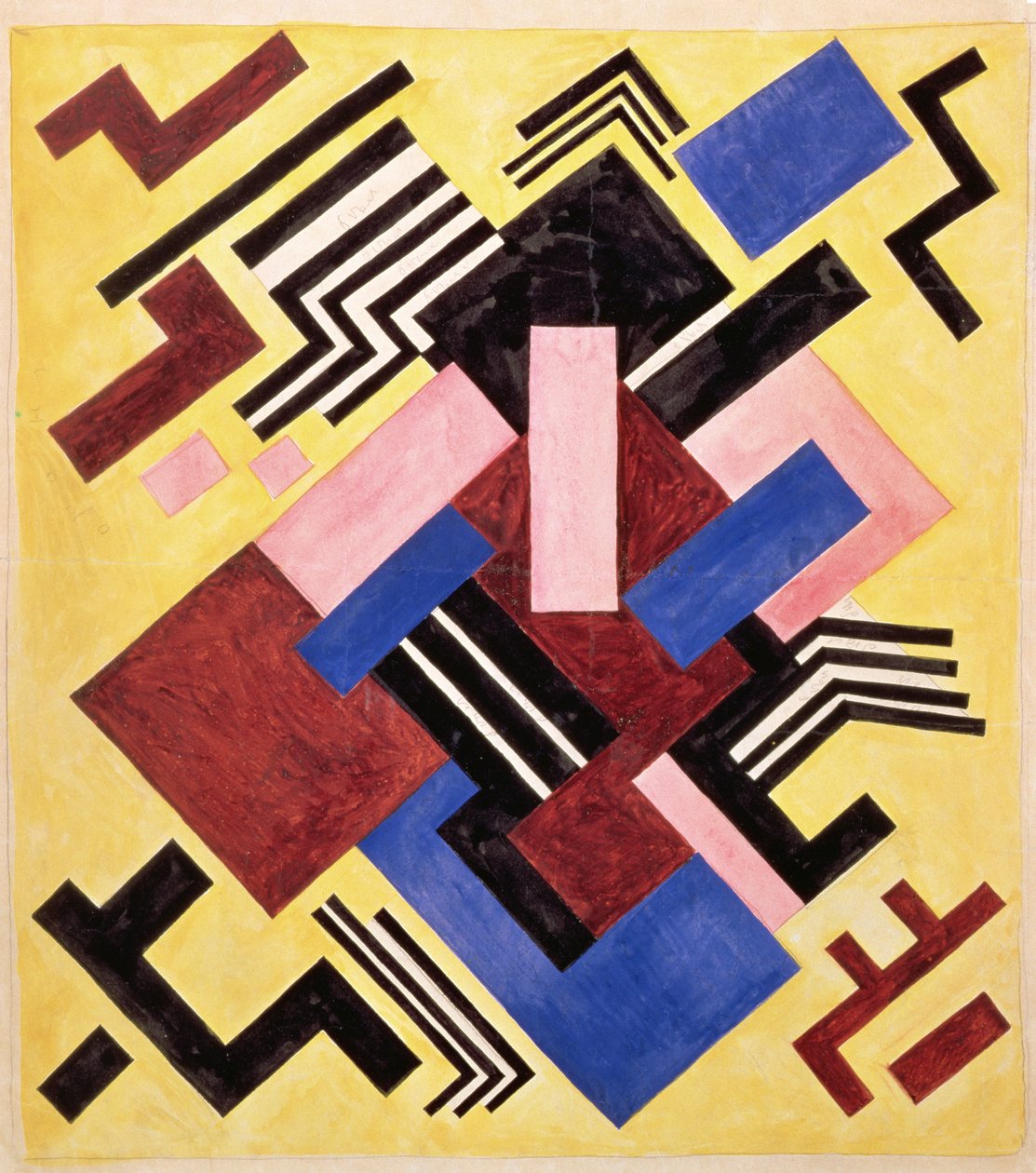 Bildekonstruksjon, 1916 (gouache på papir) av Olga Rozanova