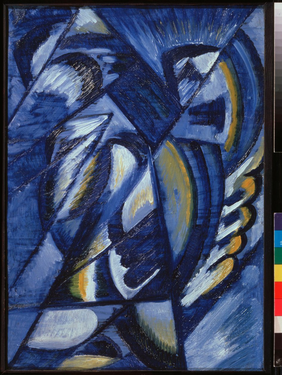 Komposisjon, Blå på metallplate - Komposisjon. Blått på metallplaten - Verk av Olga Vladimirovna Rozanova (1886-1918), olje på metall av Olga Wladimirowna  Rosanowa