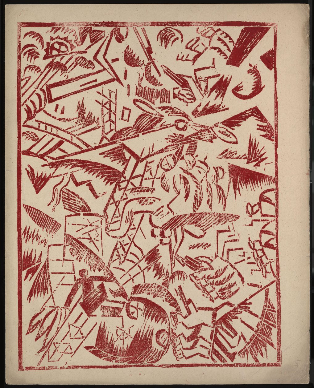 Illustrasjon til boken The War av Aleksey Kruchenykh, 1916 av Olga Rozanova