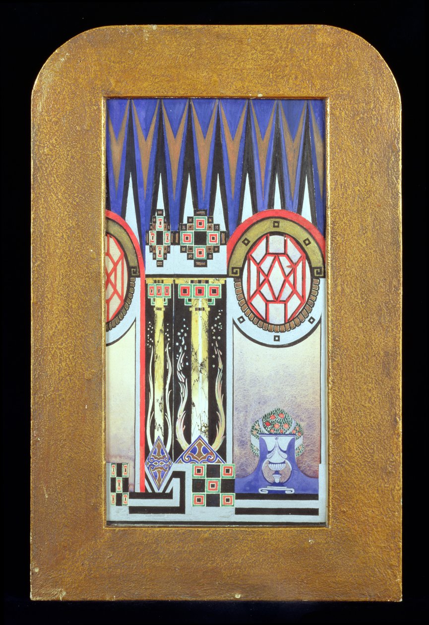 Design for et fallgardin, ca. 1930 (wc, gouache og metallisk maling) av Oliver Percy Bernard
