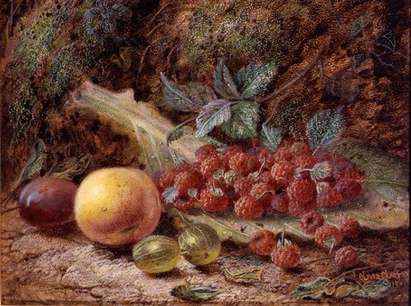 Stilleben med frukt på et kålblad av Oliver Clare