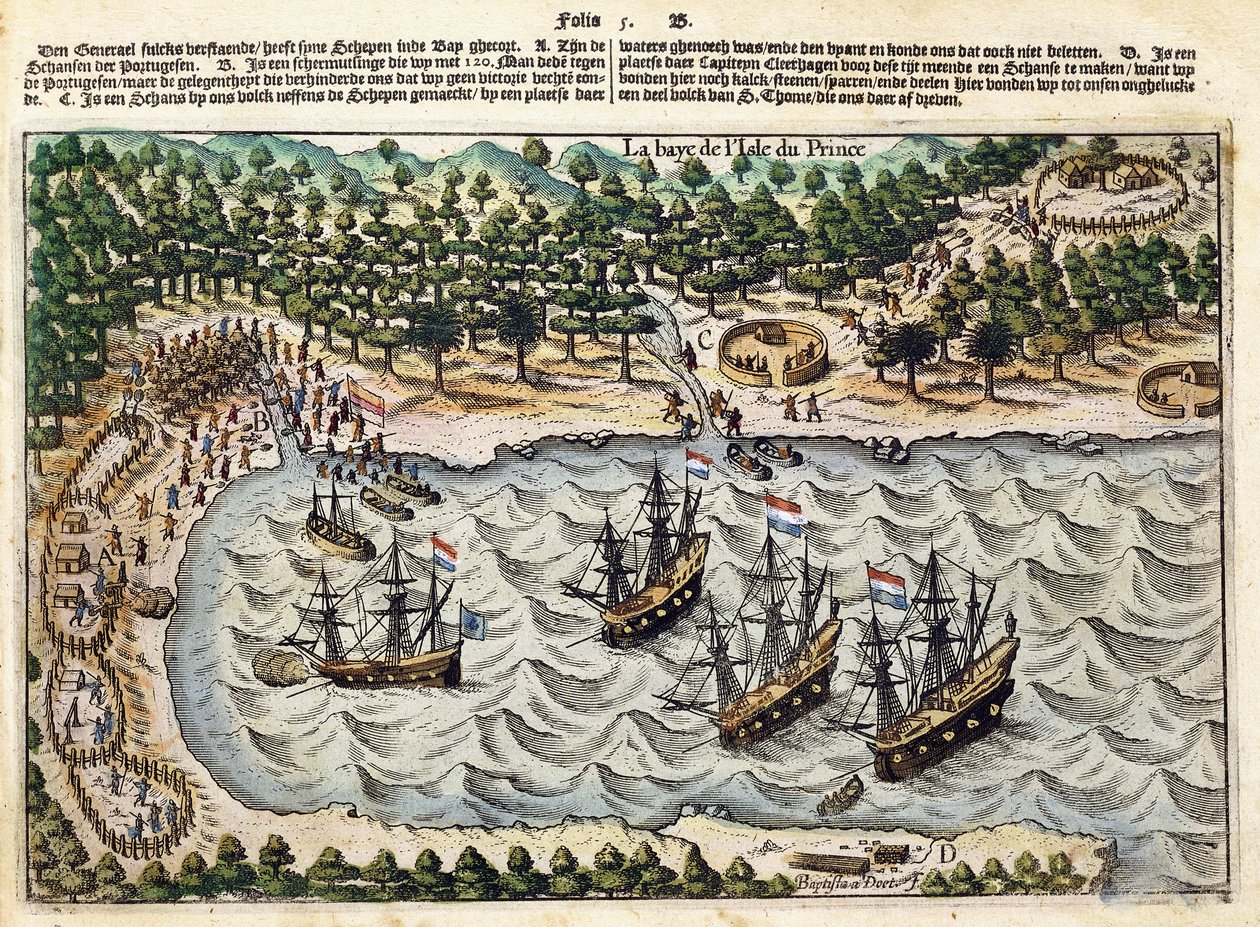 Utsikt over nederlandsk skip i havnen, ca. 1598-1602 av Olivier van Noort
