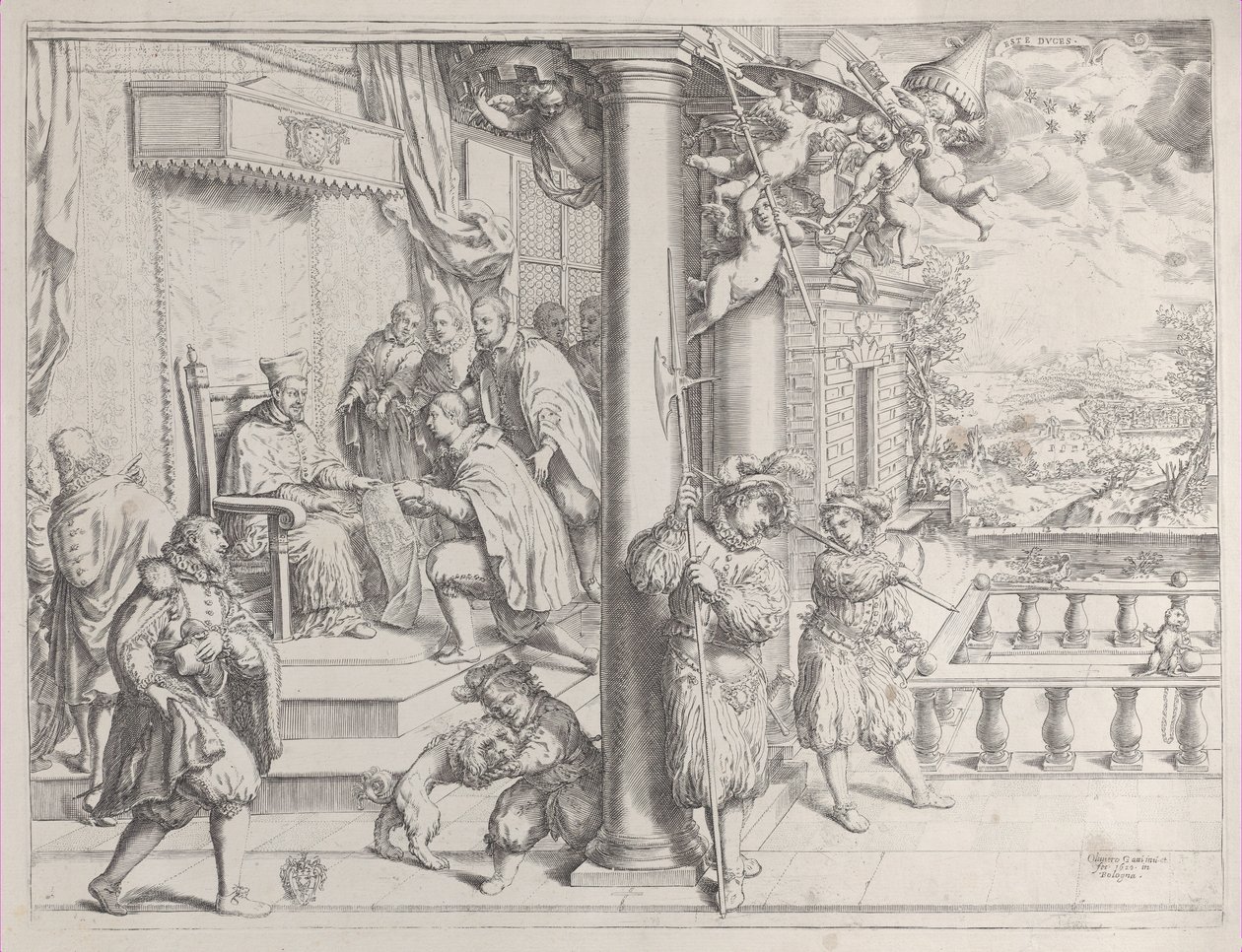 En ung mann som presenterer sin avhandling for kardinal Aldobrandini, 1620., 1620. av Oliviero Gatti