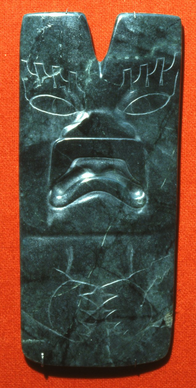 Hacha med ansiktet til en jaguar, preklassisk periode (jade) av Olmec