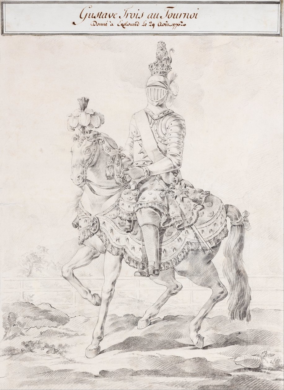 Gustav III i sele på hesteryggen 1776 av Olof Fridsberg