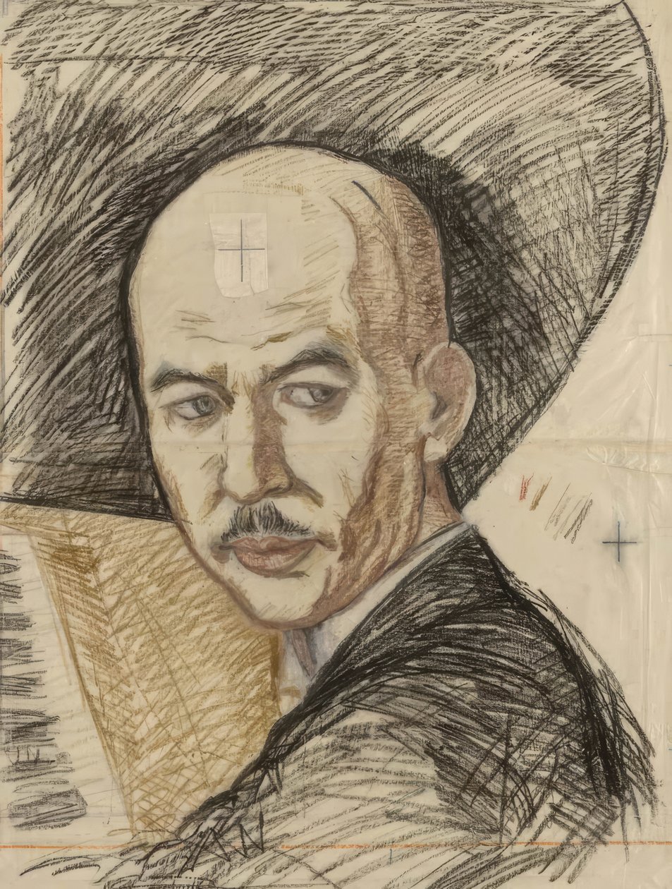 Skisse til trykket «Portrett av Yamada Kosaku» av Onchi Kôshirô