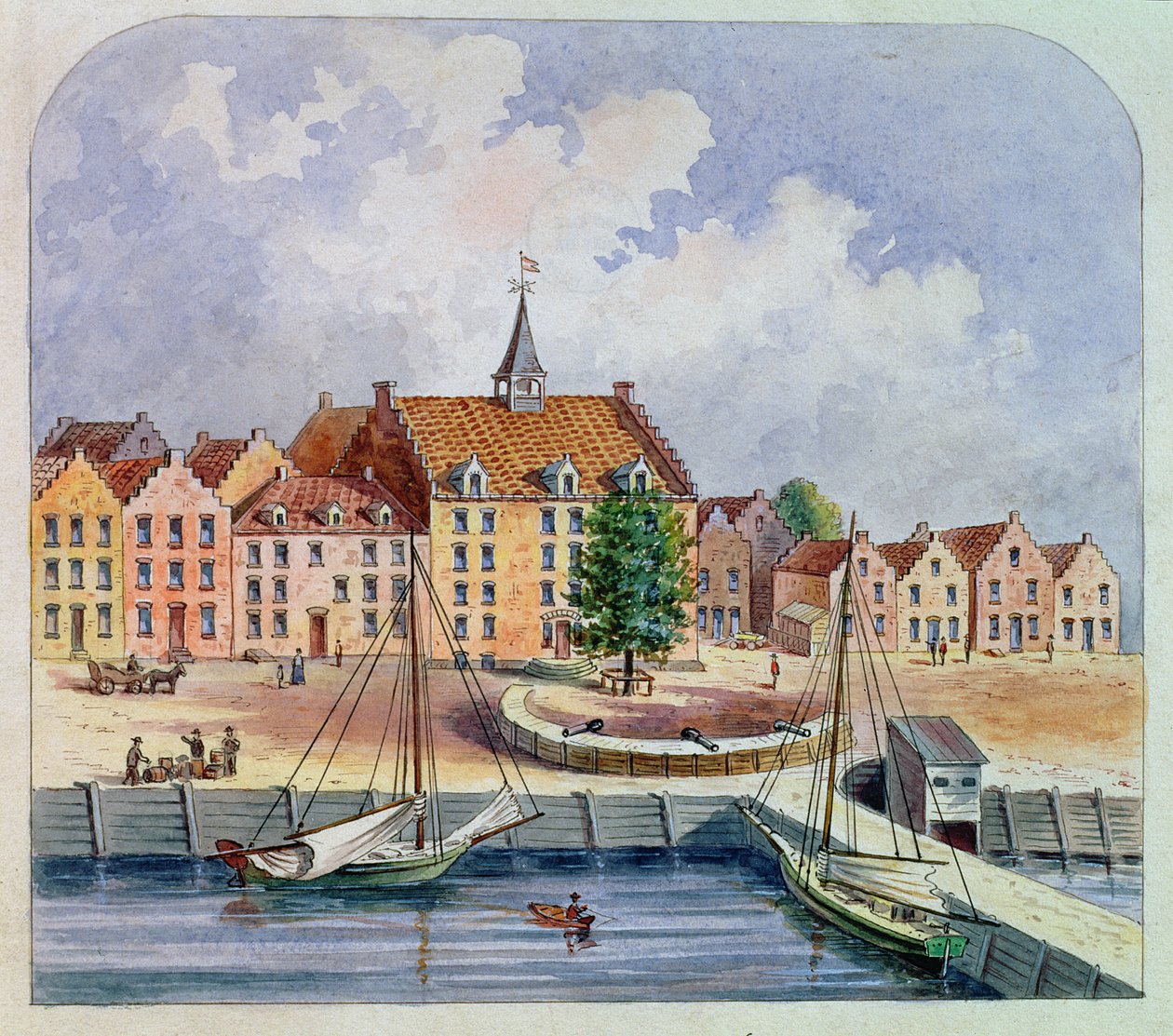 Stadthuys av New York i 1679, 1679 (wc på papir) av William Oram