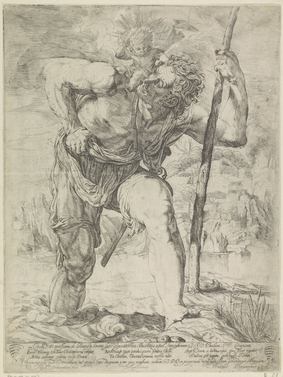 Saint Christopher med Kristusbarnet på skulderen av Orazio Borgianni