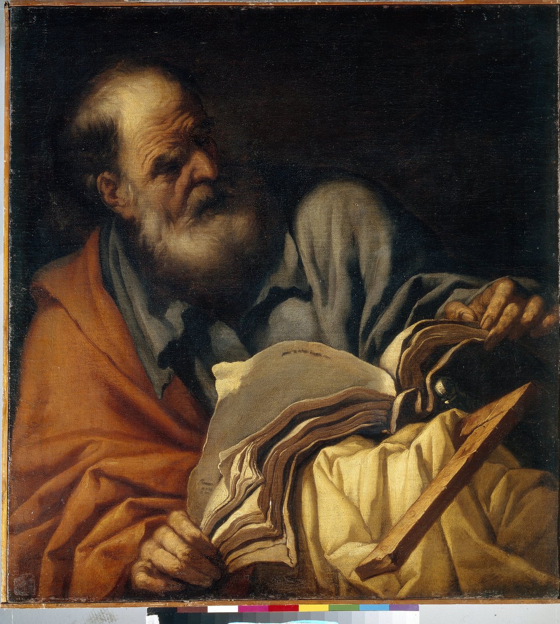 Saint Thomas, apostel. (Apostelen Sankt Thomas). Maleri av Orazio Borgianni (1578-1616), olje på lerret, italiensk kunst (Roma) av Orazio Borgianni
