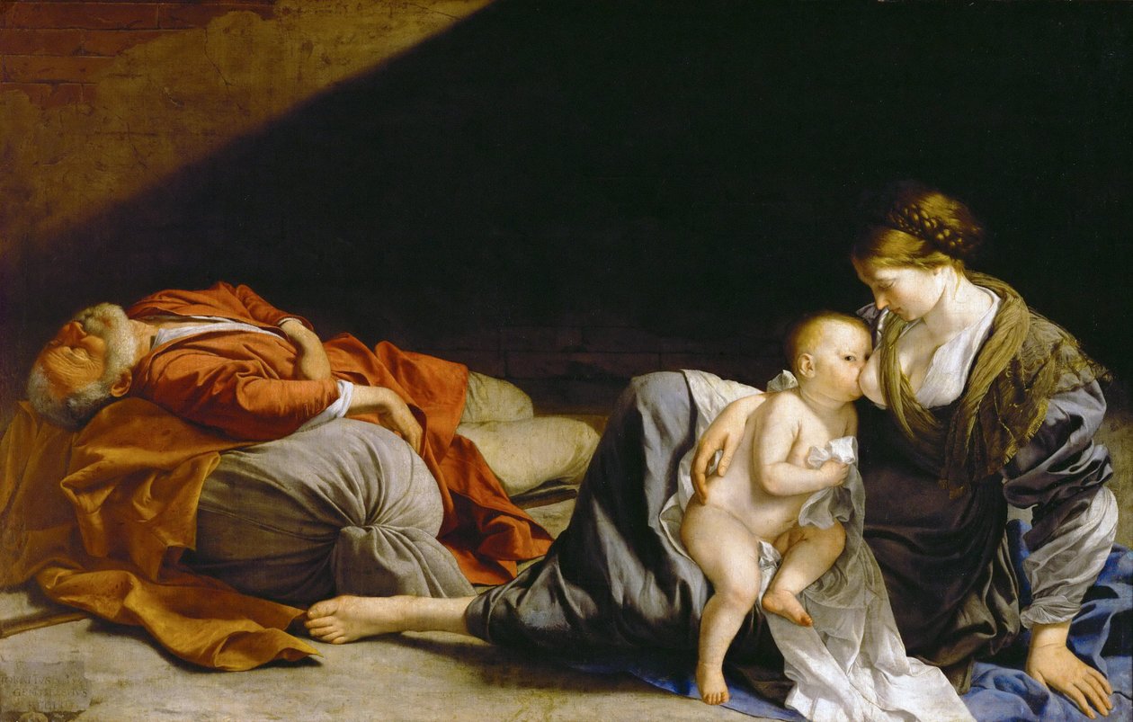 Rest on the Flight into Egypt - The Rest on the Flight into Egypt - Orazio Gentileschi (1563-1638). Olje på lerret, ca 1625. Størrelse: 138,5x216 cm. Kunsthistorisk museum, Wien av Orazio Gentileschi