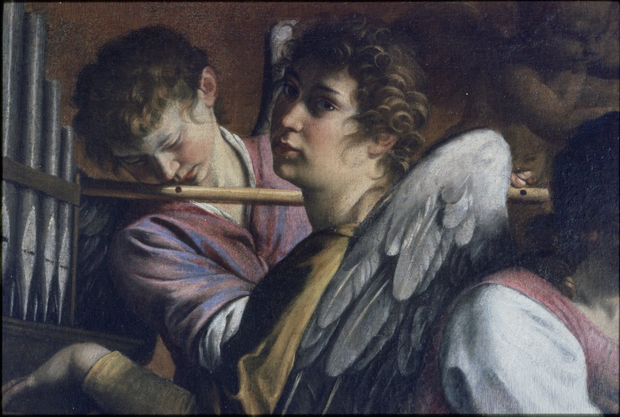 Omskjæringen. Detalj: Artemisia Gentileschi som Saint Cecilia, ca. 1620. av Orazio Gentileschi
