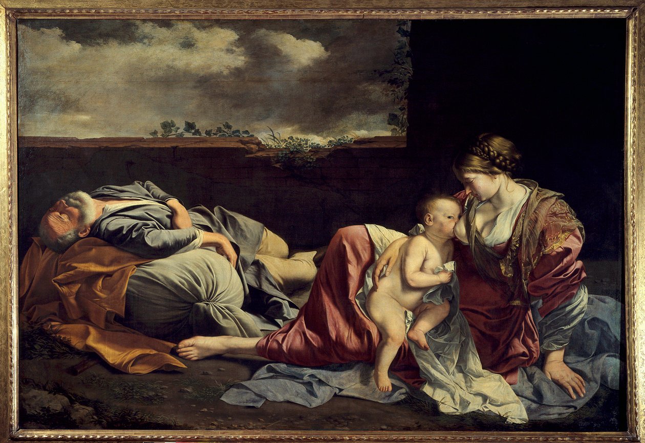 Resten av den hellige familie under flukten til Egypt Maleri av Orazio Gentileschi (1562-1647) Søn fra 1600-tallet. 1,57 x 2,25 m. Paris. Museet Louvre av Orazio Gentileschi