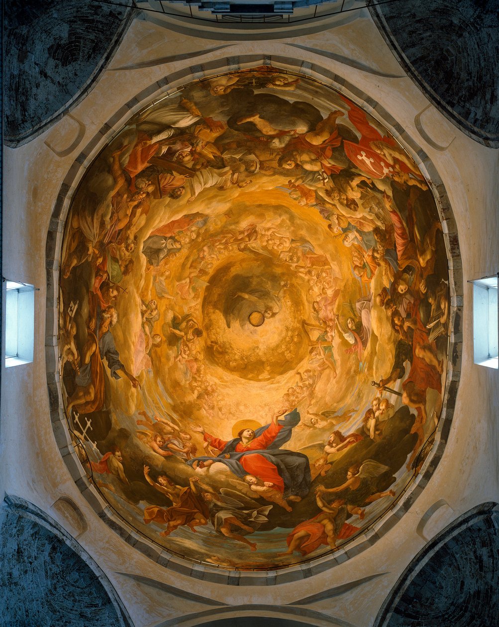 Innsiden av kuppelen. Freske som skildrer Jomfruens himmelfart av Orazio og Girolamo Riminaldi (1600-tallet) av Orazio Riminaldi