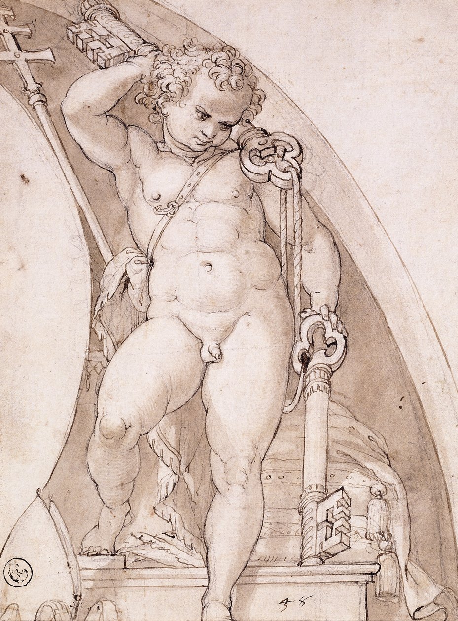 A Standing Putto Holding the Papal Keys: A Study for a Lunette, c.1575 av Orazio Samacchini