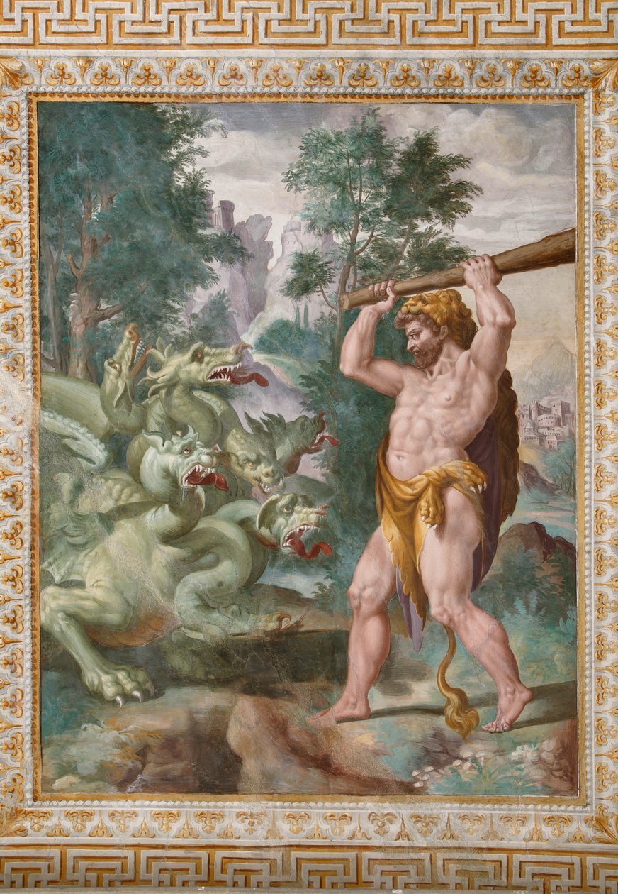 Hercules kjemper mot Lernaean Hydra, detalj fra Stories of Hercules av Orazio Samacchini