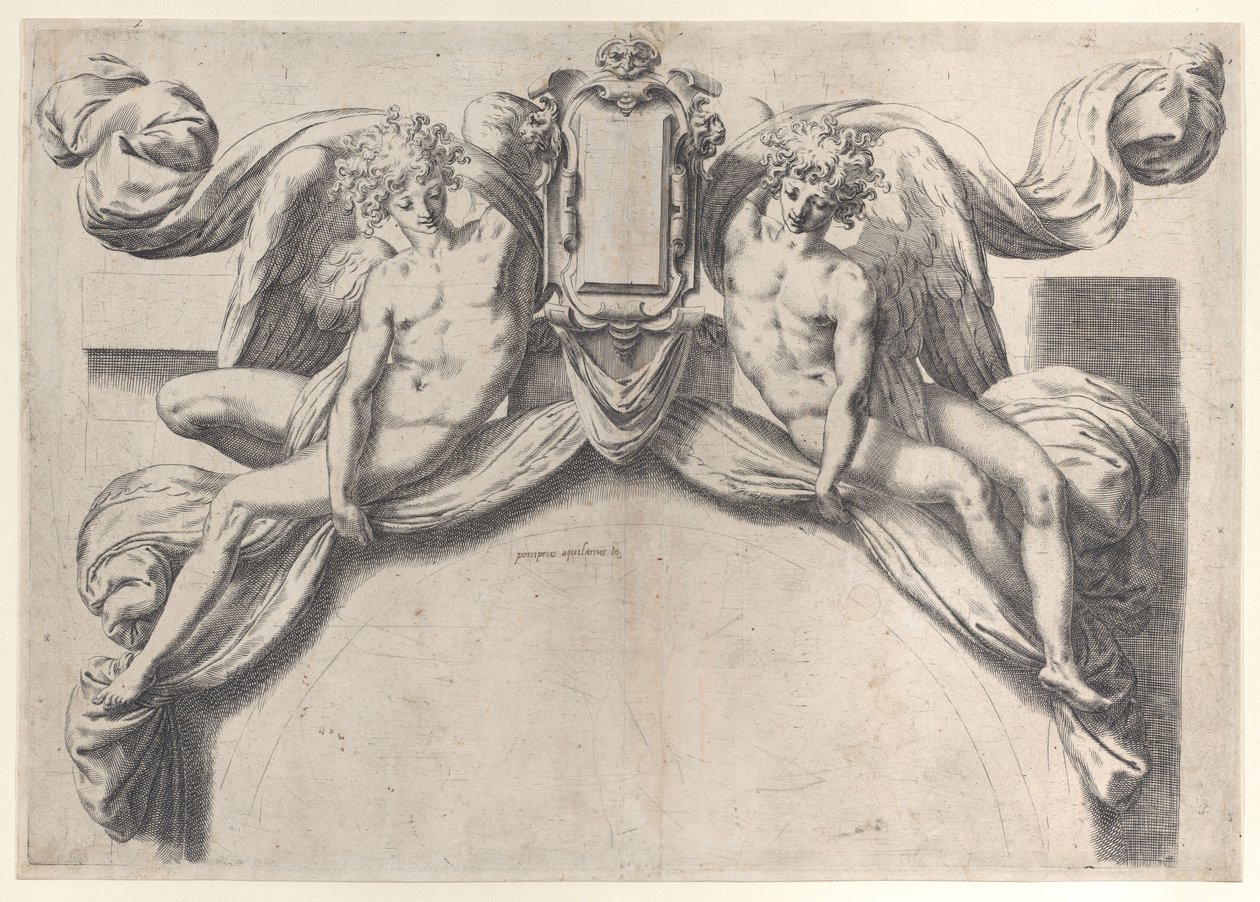 To engler som støtter en kartusj eller skjold, 1568-77., 1568-77. av Orazio de Sanctis