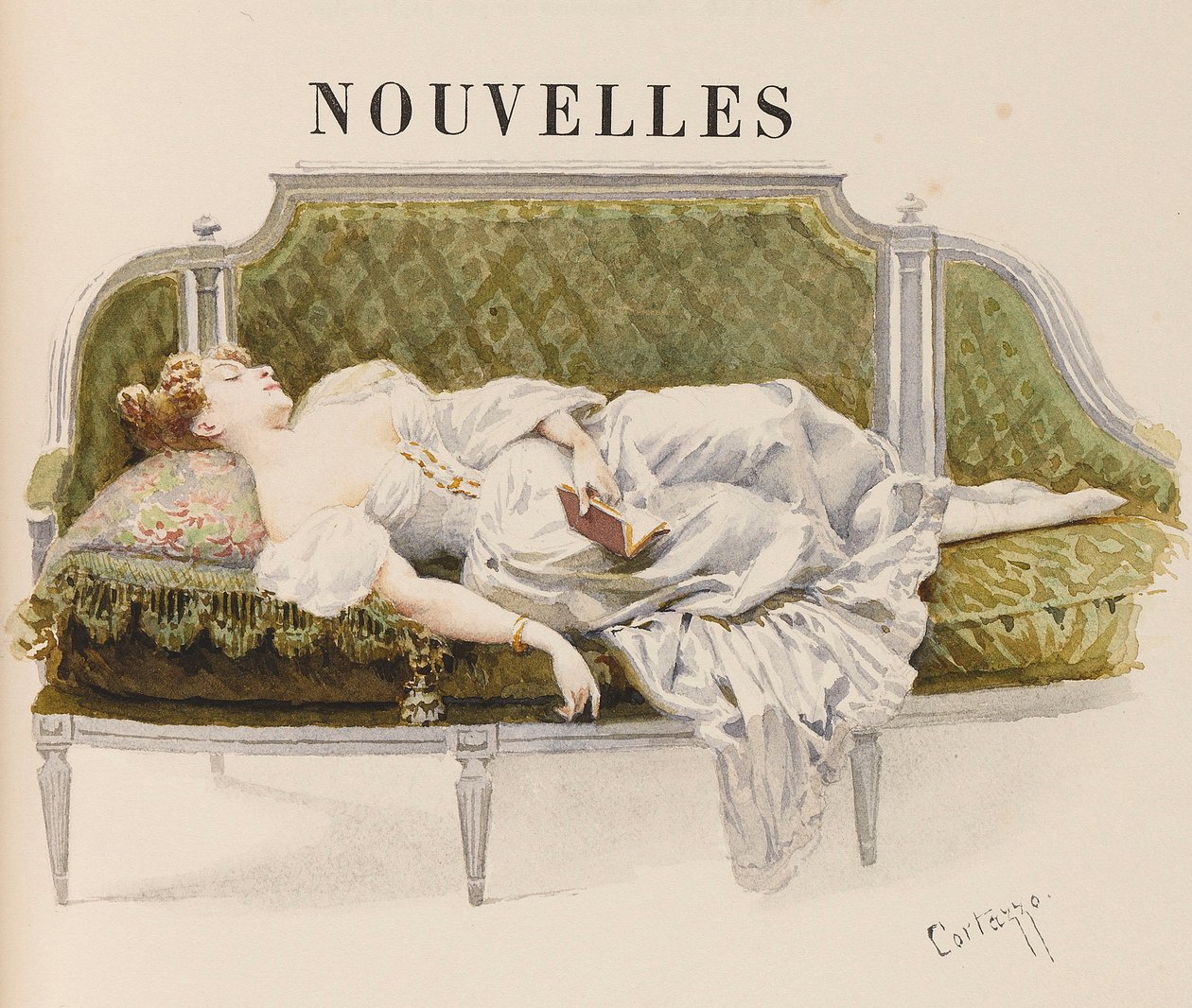 Halvtittel for Nouvelles av Alfred de Musset, 1887. av Oreste Cortazzo