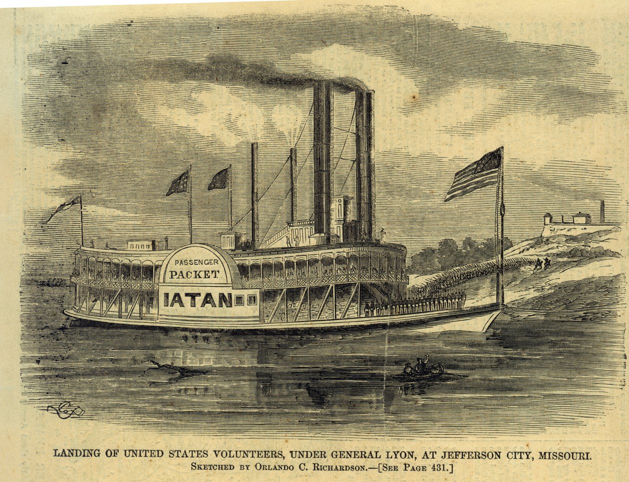 Landing av USAs frivillige, under general Lyon, i Jefferson City, Missouri. av Orlando C. Richardson
