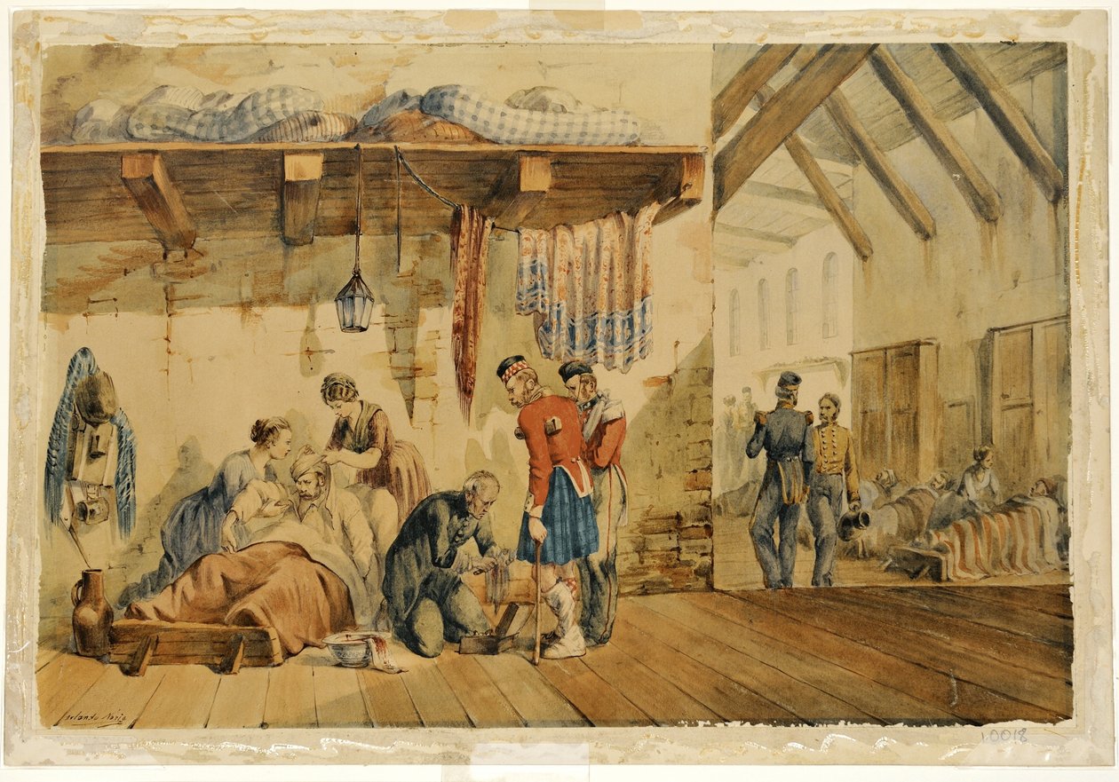 [Barrack] Hospital Scutari, scene med sykepleiere og soldater fra Highland Regiment, 1854-56 av Orlando Norie