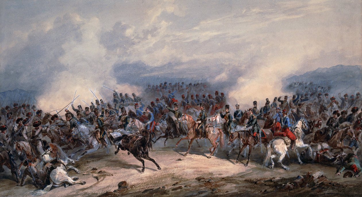 Husarer og chassører i slaget ved Chernaya-elven 16. august 1855 av Orlando Norie