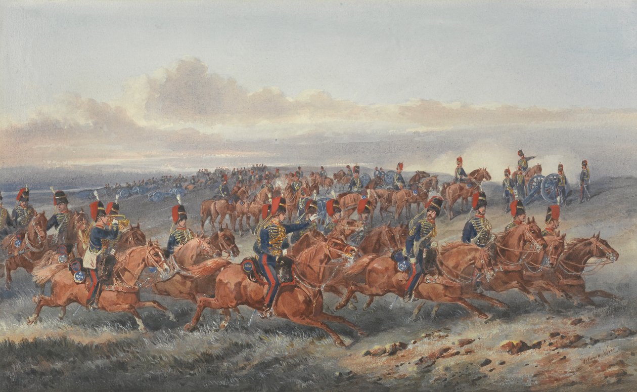 The Chestnut Troop (A Battery) Royal Horse Artillery (akvarell på papir) av Orlando Norie