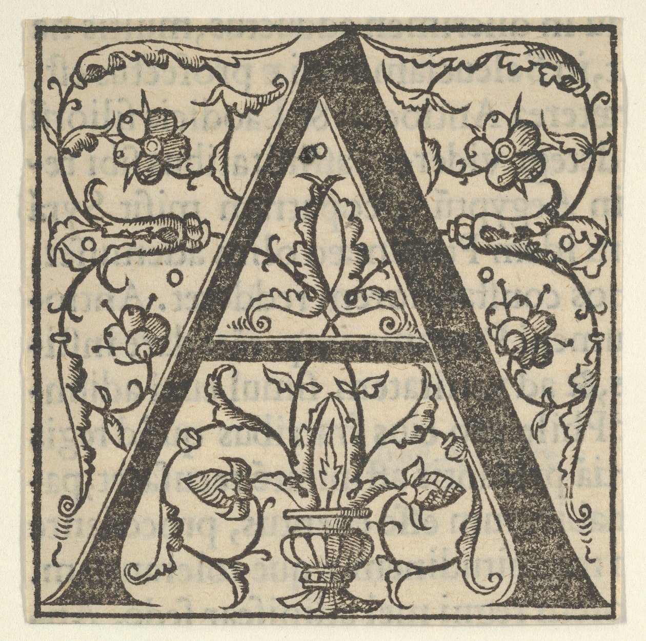 Forbokstav A med girlander, midten av 1500-tallet., midten av 1500-tallet. av Oronce Fine