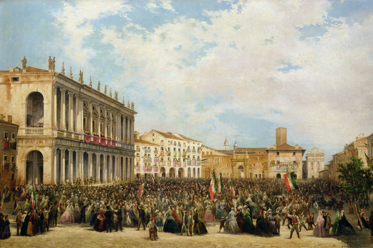 Victor Emmanuel II viser seg for folket i Vicenza fra balkongen til Palazzo Chiericati, 1869 av Orsola Faccioli Licata
