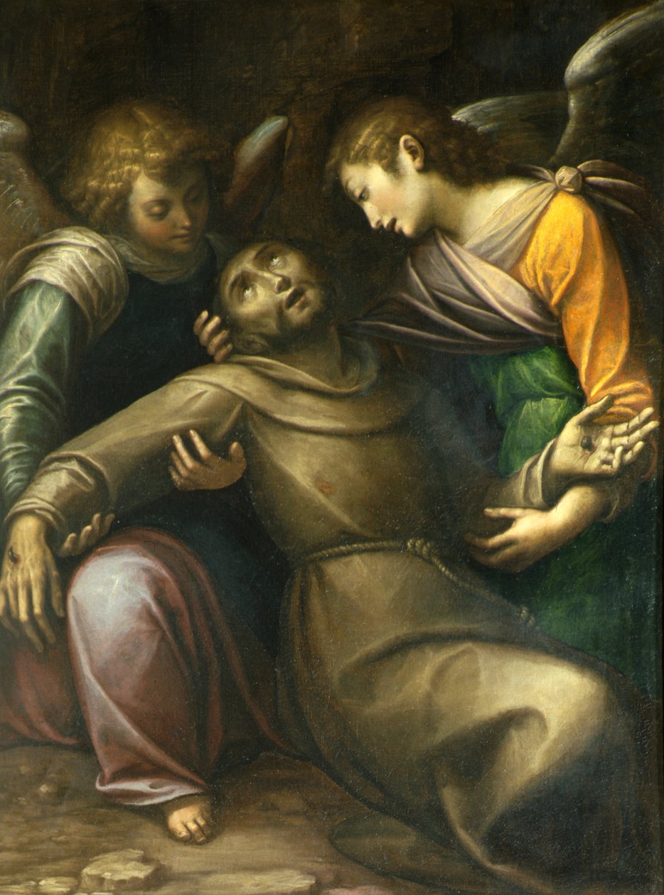 Saint Francis trøstet av to engler av Orsola Maddalena Caccia